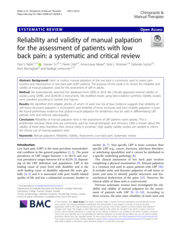 Reliability And Validity Of Manual Palpation For The Assessment Of .