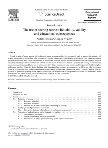 Research Review The Use Of Scoring Rubrics: Reliability . - INNOVAL