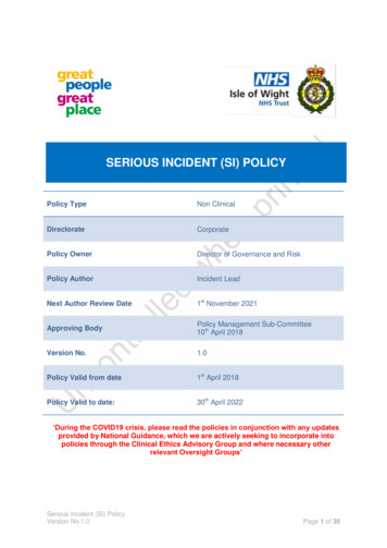SERIOUS INCIDENT (SI) POLICY - Isle Of Wight Primary Care Trust