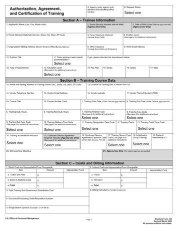 Standard Form 182 - Authorization, Agreement, And Certification . - GSA