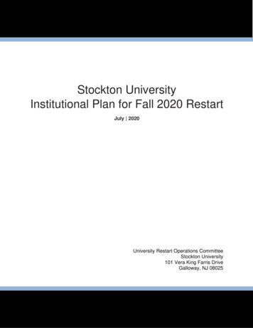 Stockton University Institutional Plan For Fall 2020 Restart