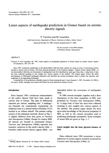 Latest Aspects Of Earthquake Prediction In Greece Based On Seismic .