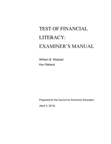TEST OF FINANCIAL LITERACY - Council For Economic Education