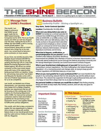 September 2016 A Newsletter Of SHINE Systems & Technologies Vol. 16 .