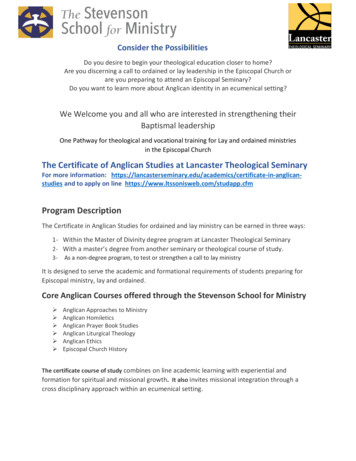 The Certificate Of Anglican Studies At Lancaster Theological Seminary