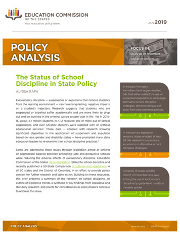 The Status Of School Discipline In State Policy