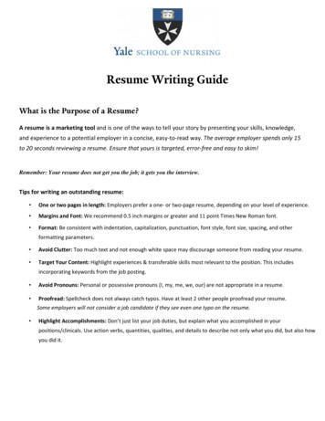 Resume Writing Guide - Yale School Of Nursing
