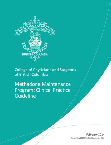 Methadone Maintenance Program: Clinical Pracce Guideline
