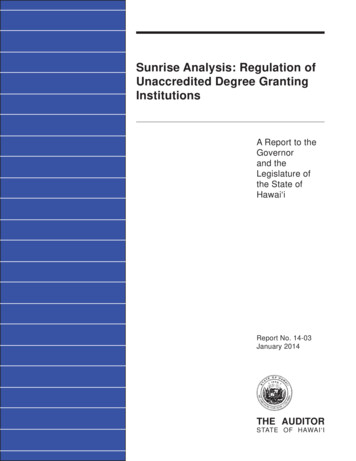 Sunrise Analysis: Regulation Of Unaccredited Degree Granting . - Hawaii