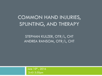 COMMON HAND INJURIES, SPLINTING, AND THERAPY - Avera Health