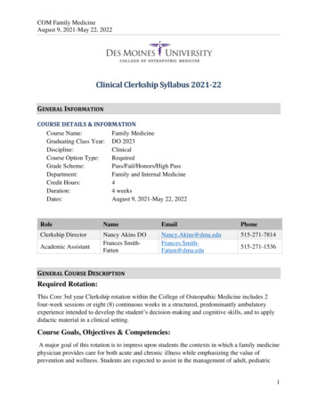 Clinical Clerkship Syllabus 2021-22 - Des Moines University