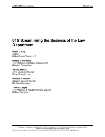 015 Streamlining The Business Of The Law Department - ACC