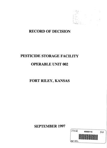 Record Of Decision Pesticide Storage Facility Operable Unit . - Us Epa