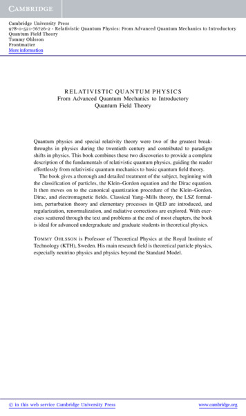 RELATIVISTIC QUANTUM PHYSICS From Advanced Quantum Mechanics To .