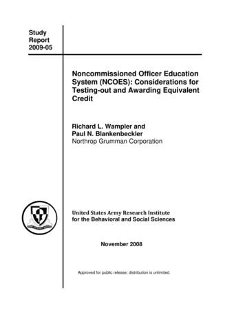 Noncommissioned Officer Education System (NCOES): Considerations . - DTIC