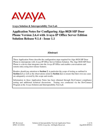Application Notes For Configuring Algo 8028 SIP Door Phone . - Avaya