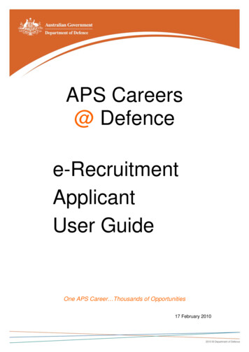 APS Careers @ Defence E-Recruitment Applicant User Guide
