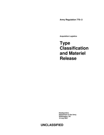 Acquisition Logistics Type Classification And Materiel Release