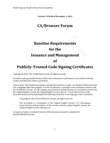 Baseline Requirements For CodeSigning - CA/Browser Forum