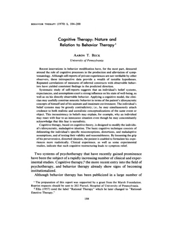 Cognitive Therapy: Nature And Relation To Behavior Therapy 1