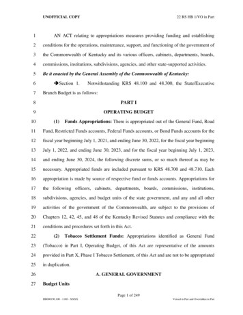UNOFFICIAL COPY 22 RS HB 1/VO In Part - Kentucky