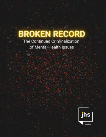 1 BROKEN RECORD - John Howard Society Of Ontario