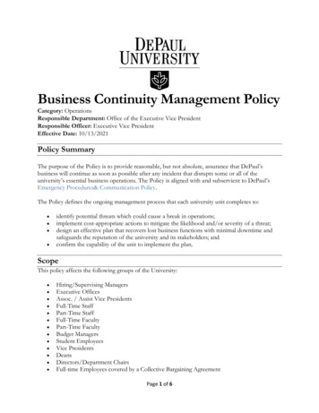 Business Continuity Management Policy - DePaul University