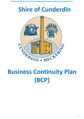 Business Continuity Plan (BCP) - Shire Of Cunderdin
