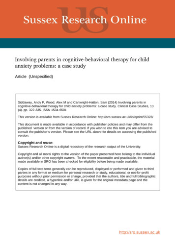 Involving Parents In Cognitive Behavioral Therapy For Child Anxiety .