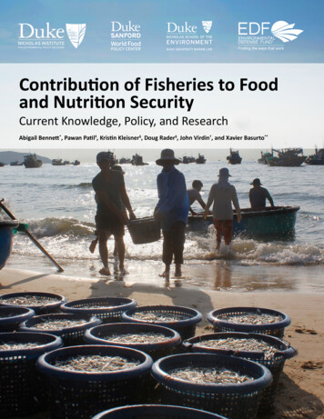 Contribution Of Fisheries To Food And Nutrition Security
