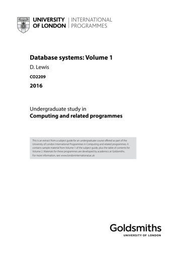 Database Systems: Volume 1 - University Of London Worldwide