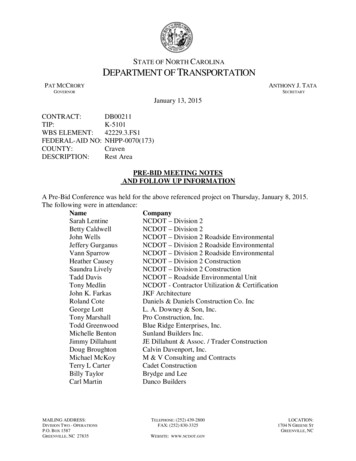 State Of North Carolina D Epartmentoftransportation - Ncdot