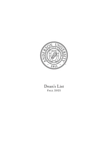 Dean's List Fall 2021 - Anderson University