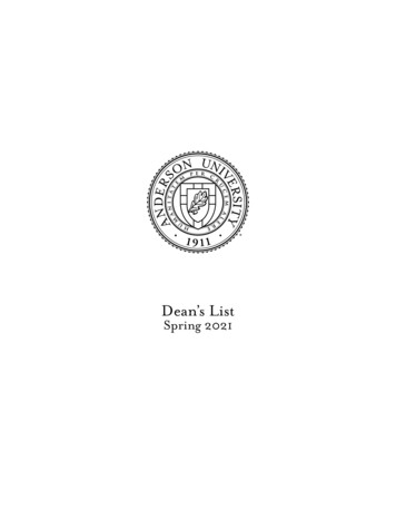 Dean's List Spring 2021 - Anderson University