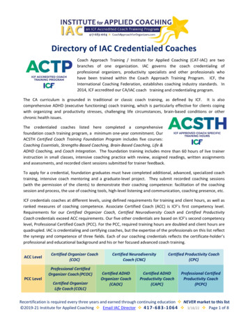 Directory IAC Coaches 2022 - Coach Approach For Organizers, From .