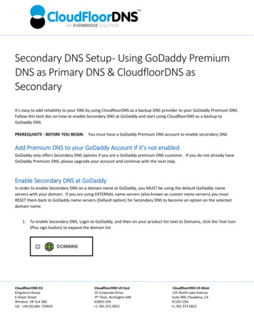 Secondary DNS Setup - Using GoDaddy Premium DNS As Primary DNS .