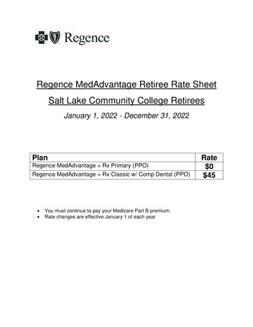 Regence MedAdvantage Retiree Rate Sheet Salt Lake Community . - SLCC