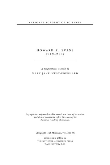 HOWARD E. EVANS 1919 2002 - National Academy Of Sciences