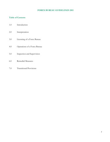 FOREX BUREAU GUIDELINES 2011 Table Of Contents