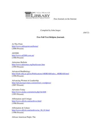 Free Online Religion Journals - Association Of Christian Librarians