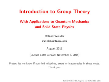 Introduction To Group Theory - Northern Illinois University