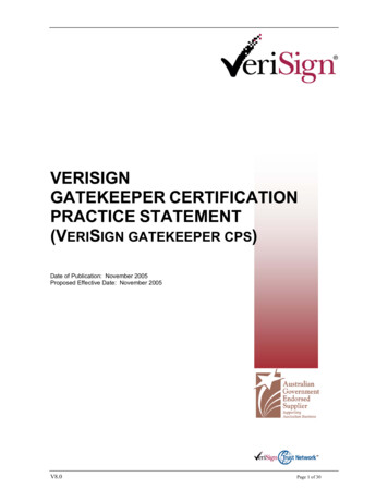 Verisign Gatekeeper Certification Practice Statement (V Sign Gatekeeper Cps