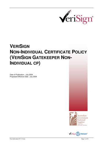 VERISIGN NON-INDIVIDUAL CERTIFICATE POLICY (V SIGN G N - DigiCert