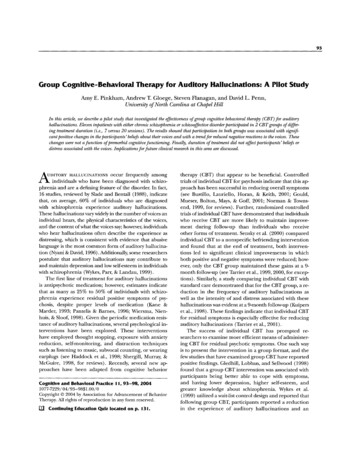 Group Cognitive-Behavioral Therapy For Auditory Hallucinations: A Pilot .