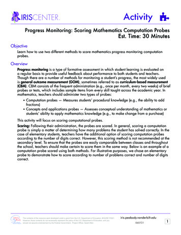 Progress Monitoring: Scoring Mathematics Computation Probes Est. Time .