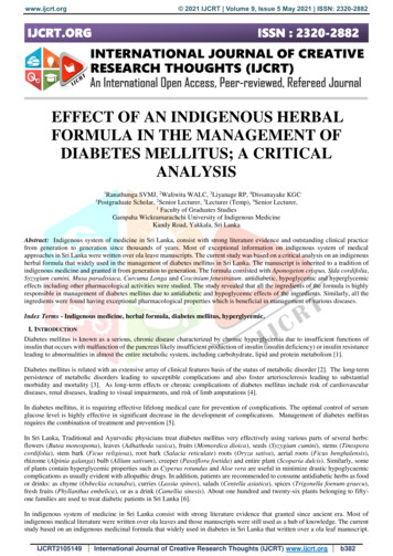 Effect Of An Indigenous Herbal Formula In The Management Of Diabetes .