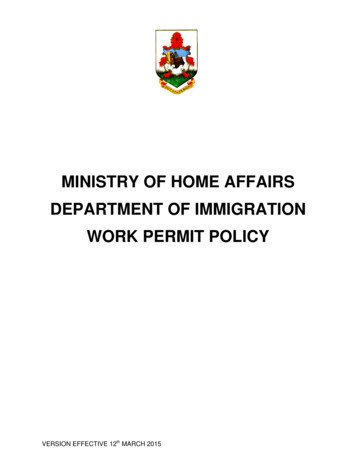Ministry Of Home Affairs Department Of Immigration Work Permit Policy