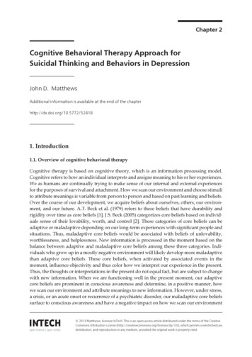 Cognitive Behavioral Therapy Approach For Suicidal Thinking And .