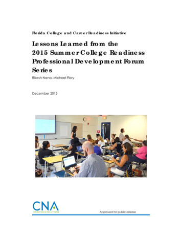 Lessons Learned From The 2015 Summer College Readiness . - CNA