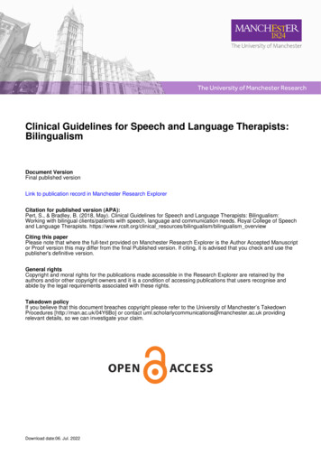 Clinical Guidelines For Speech And Language Therapists: Bilingualism